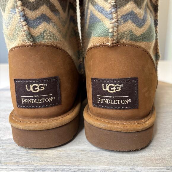 UGG Women's Pendleton Southwest Aztec Shearling Brown Leather Boots US Size 8 - Picture 8 of 10